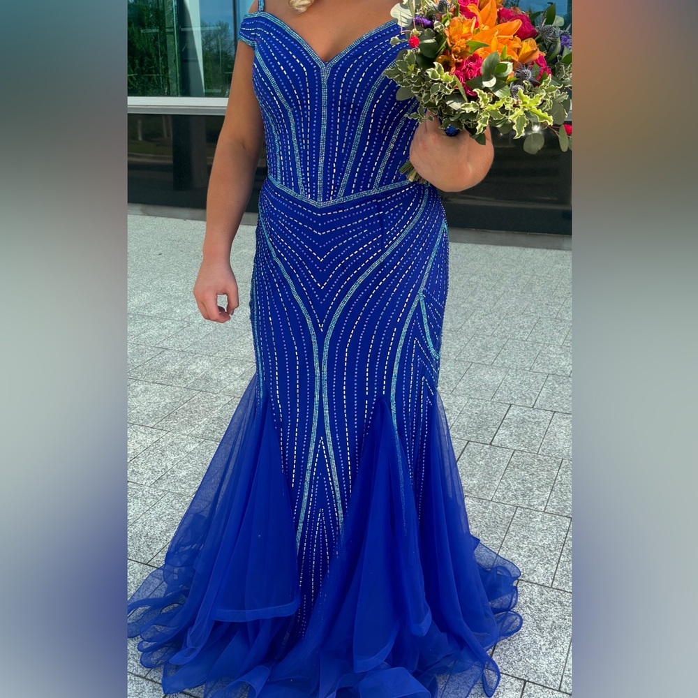 Royal blue beaded Johnathan Kayne formal dress.